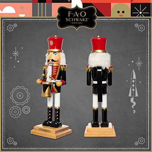 FAO Schwarz 20" Inch Nutcracker Drummer Prince, Articulated Moving Jaw Lever, Solid Wood Construction and Hand-Painted Details, Classic Toy Soldier Style for Holidays and Christmas