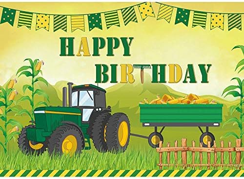 Allenjoy 7x5フィート カートゥーン トラクター 子供用 誕生日パーティー 背景 バンパー ハーベスト コーングリーン トラクター