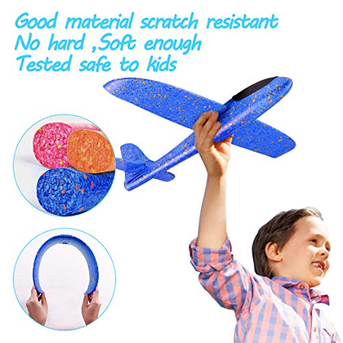 Refasy Foam Airplanes for Kids Children 18.9inch Gliders Airplane Toy Set Hand Throwing Challenging Model Foam Aircarft Two Flight Modes Best Outdoor Sport Flying Plane Toys for Kids Gift Blue - Thumbnail 4