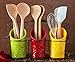 ienjoyware Kitchen Utensil Holder Set (4 Pieces) - 3 Ceramic Crocks & 1 Portable Wire Caddy - Multi-Color