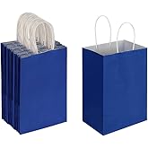 Oikss 50 Pack 5.25x3.25x8.25 Inch Small Royal Blue Kraft Paper Bags with Handles Bulk for Birthday Wedding Party Favors Grocery Retail Shopping Business Goody Craft Gift Bags Cub Sacks, 50 Count