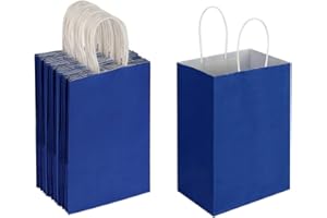 Oikss 50 Pack 5.25x3.25x8.25 Inch Small Royal Blue Kraft Paper Bags with Handles Bulk for Birthday Wedding Party Favors Grocery Retail Shopping Business Goody Craft Gift Bags Cub Sacks, 50 Count
