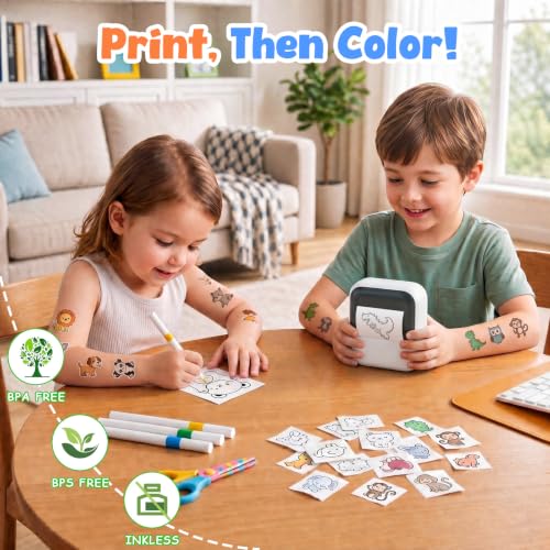 MokoMorrie Temporary Tattoo Maker for Kids, Inkless Thermal Printing AI Custom Temporary Tattoos, Includes 40 Transfer Sheets & Roll, Gift for Boys & Girls Ages 5-12 (Black)