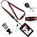 id Badge Holder with Lanyard Breakaway Safety Neck Office Lanyards Retractable Reel Clip Quick Release Detachable Buckle Black Lanyard for Men Women Keys PU Leather Vertical Card Holders Pack of 1