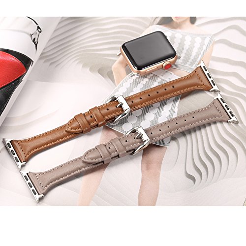 Secbolt Leather Compatible Apple Watch Band 42mm 44mm Caramel Chocolate Slim Replacement Retro Wristband Sport Strap for Iwatch, Series 4 3 2 1, Edition Stainless Steel Buckle