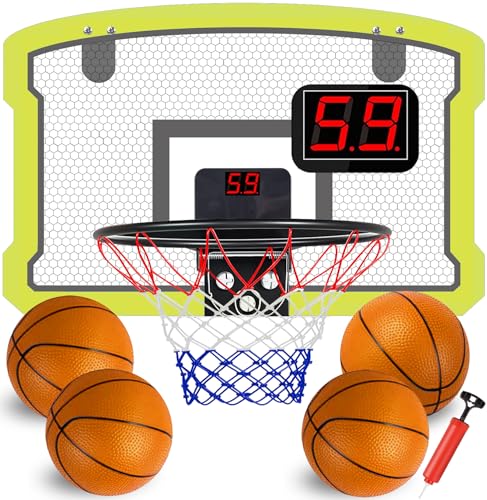Yellow Backboard with Electronic Score Record, 3 Color Net and 4 Balls