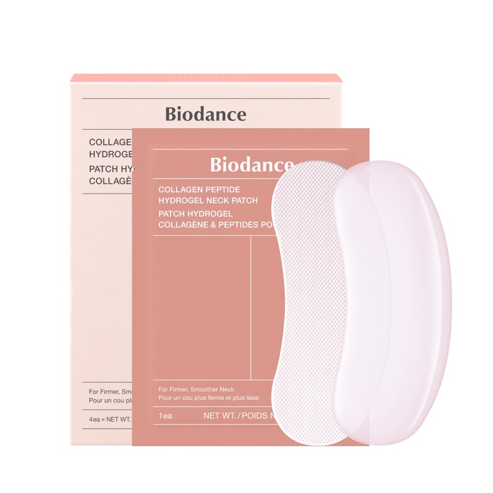 BIODANCE Collagen Peptide Hydrogel Neck Patches for Neck Winkles (4ea) | Neck Wrinkle Patches, Collagen Neck Mask for Firming