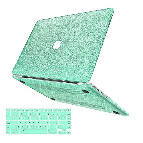 MacBook Air 13 inch Case,Anban Glitter Bling Smooth Protective Laptop Shell Slim Snap On Case with Keyboard Cover Compatible MacBook Air 13" (A1369 & A1466),Shining Mint Green