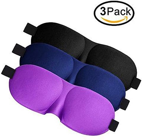 VeniCare 3D Sleep Mask (New Design by with 3 Pack) Eye Mask for Sleeping - Contoured Eyemask Silk - Blindfold Airplane - Best Night Blinder Eyeshade for Men Women Kids (Black, Blue, Purple)