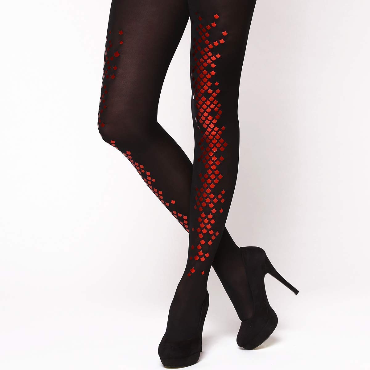 Red Scaled Goth Tights XL Gothic 