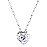 Aliyoham Silver Heart Shaped Cubic Zircon Pendant April Birthstone Necklace for Women, Hypoallergenic Sterling Silver Necklaces for Women Non Tarnish