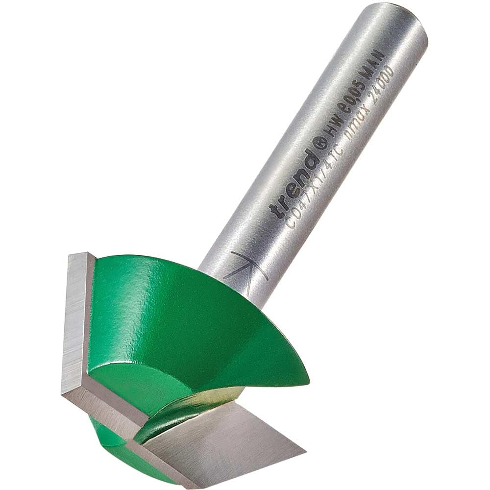 Trend CraftPro Bevel Trimmer Router Cutter, 1/4 Inch Shank, 25.4mm Cut Diameter & 10mm Cut Length, Chamfer Angle 60 Degrees, Tungsten Carbide Tipped, C047X1/4TC