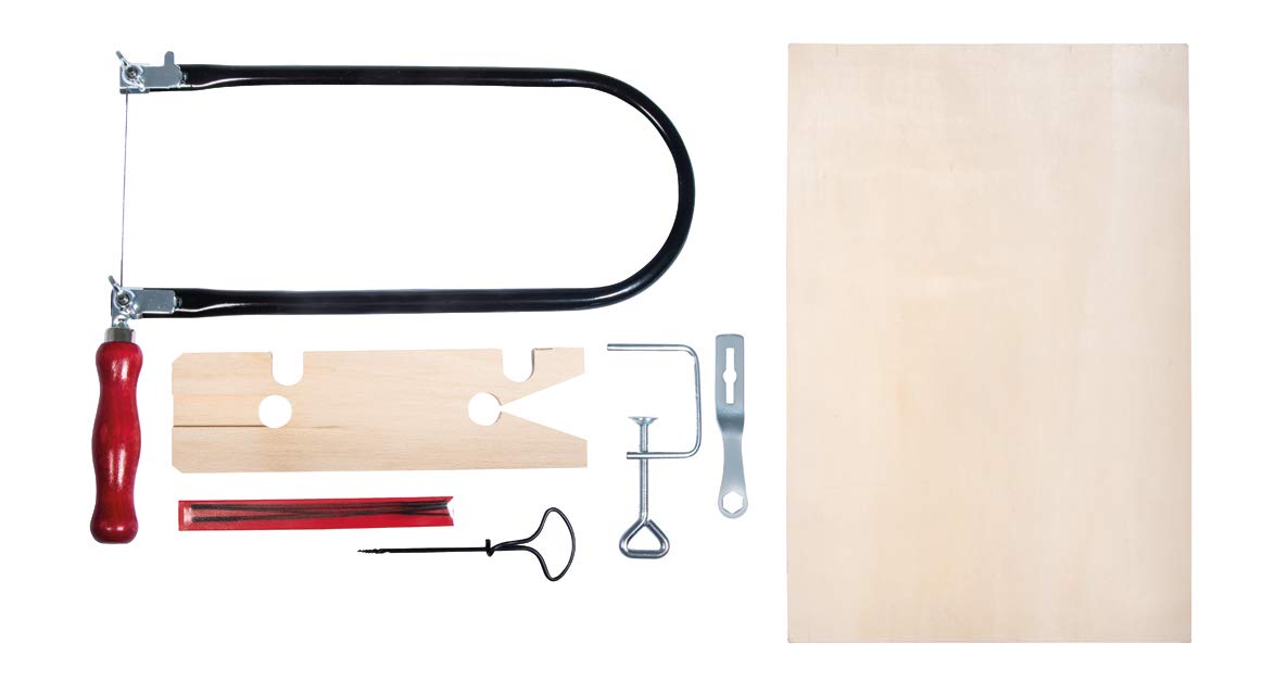Rayher Fret Saw Tool Kit with Storage Box, Bow Saw with Blades for Wood Craft, 33.7x22x43cm, 69218000