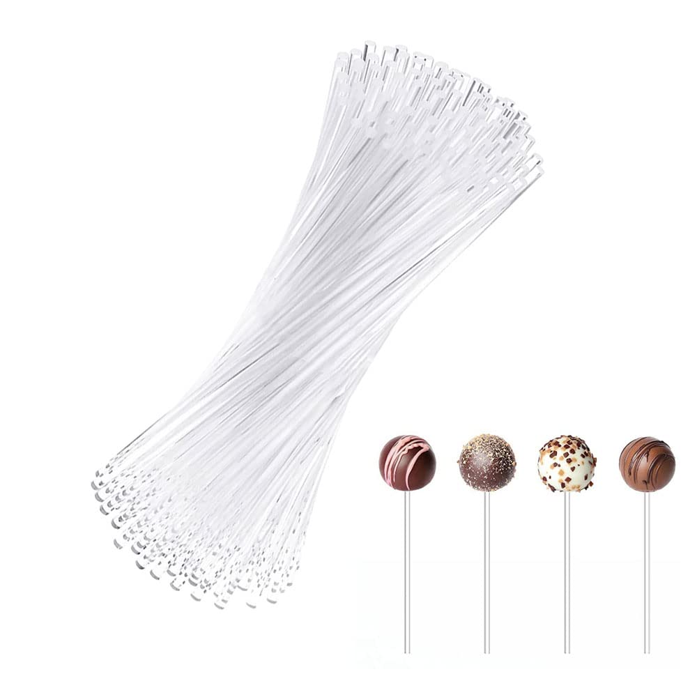 Bhogmeg Pack of 100 Clear Cake Topper Sticks Acrylic Lollipop Sticks Clear Acrylic Rods for Making Lollipops Cake Candy Chocolates Cookies (4 inch)