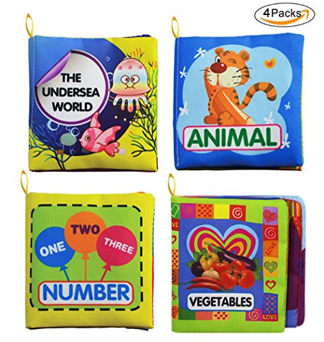 (Pack of 4) Baby's First Non-Toxic Anti-tear Fabric Book Soft Cloth Book Set --- Learning Animals, Numbers and Vegetable - Thumbnail 7
