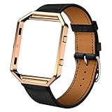 Voberry Luxury Genuine Leather Watch band Wrist strap + Metal Frame For Fitbit Blaze Smart Watch (Black)