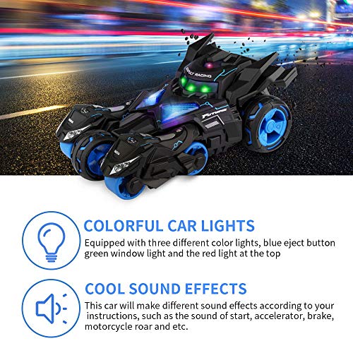 Baztoy Pull Back Vehicles 3 in 1 High Speed 1:32 Scale Racing Model Car Black Catapult Motorcycles Toys with Eject Button LED Light and Sound Gifts for Boys Girls Kids and Toddlers Indoor Outdoor - Thumbnail 3