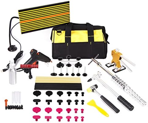 TongYu PDR Paintless Dent Repair Tools, 67pcs Car Auto Body Door Dings Hail Dents Removal Kit LED Reflector Line Board Bridge Puller Hot Glue Gun Dent Lifter Slider Hammer Tabs with Tool Bag