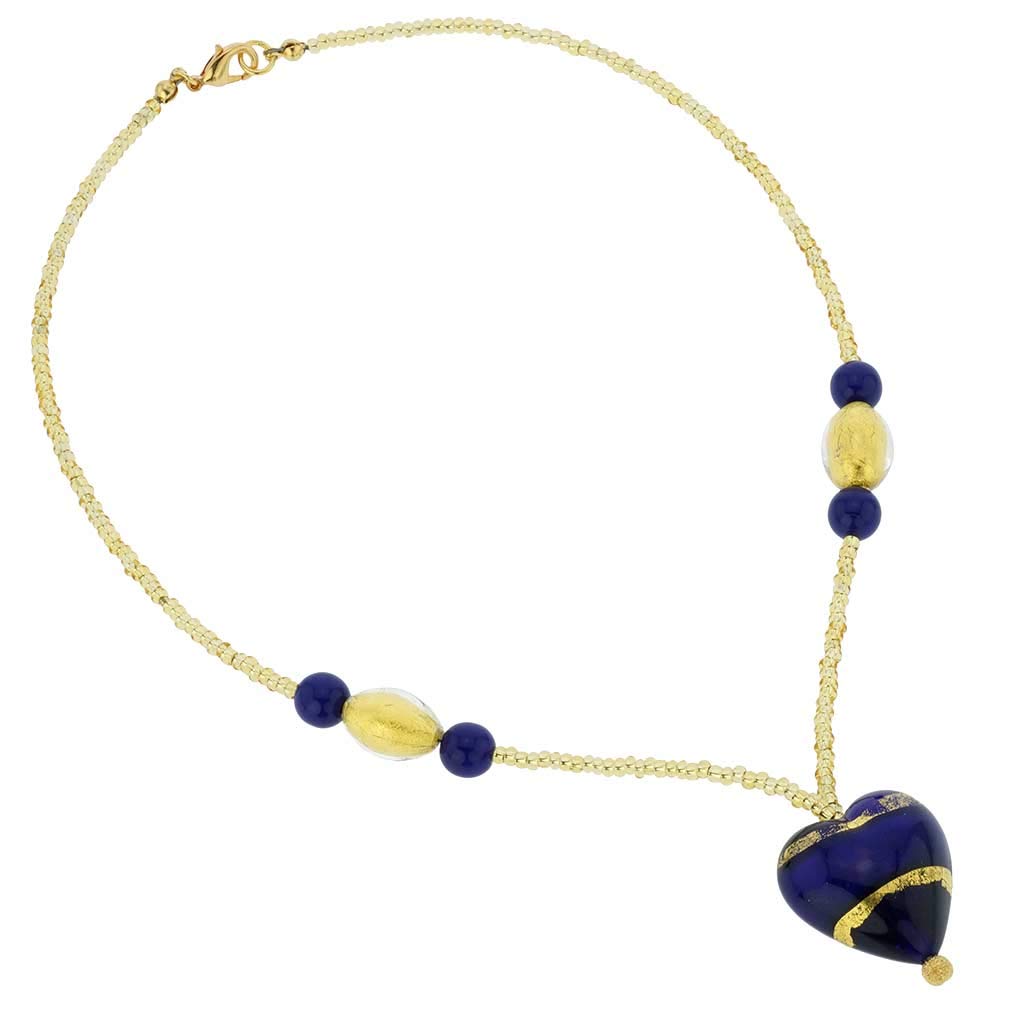 Glass Of Venice Murano Glass Heart Necklace - Gold and Blue
