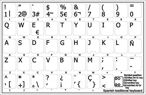 SPANISH (TRADITIONAL) NON-TRANSPARENT KEYBOARD LABELS ON WHITE BACKGROUND FOR DESKTOP, LAPTOP AND NOTEBOOK