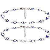 DIJUGS 2 Pcs Evil Eye Anklet Bracelets for Women Men,18K Gold Plated Stainless Steel, Handmade Adjustable Amulet, Evil Eyes Jewelry for Family Best Friends