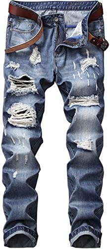 Shunht Men's Fashion Loose Straight Ripped Jeans Denim Casual Pants Trousers