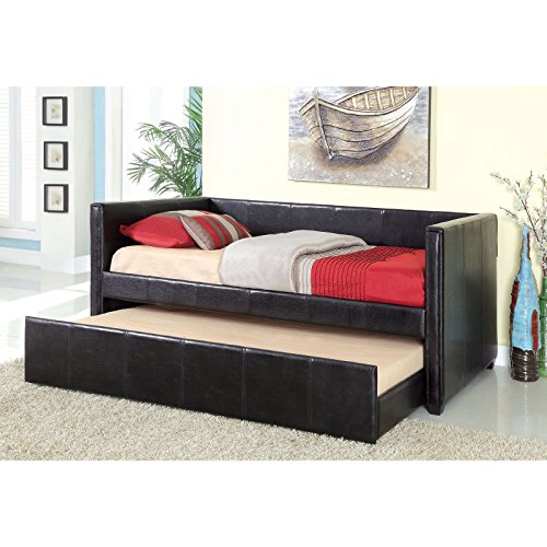 Furniture of America Marina Leatherette Platform Daybed with Trundle, Twin, Black