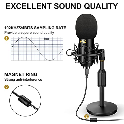 USB Microphone Studio Recording Mic Kit,192KHz/24bits NLL Condenser
