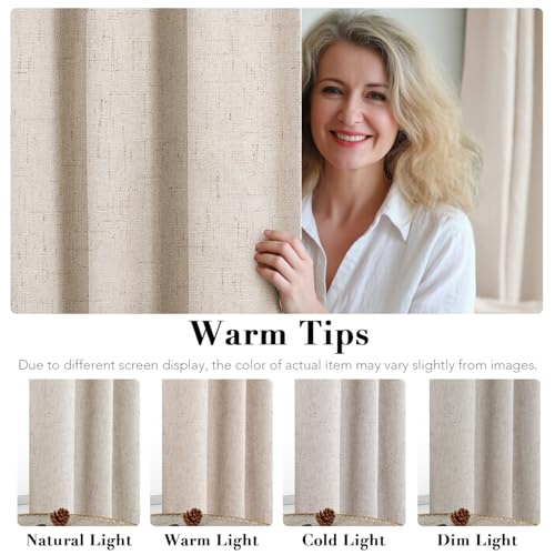 H.VERSAILTEX Linen 100% Blackout Curtains for Bedroom Full Light Blocking Curtains, Textured Window Curtain for Living Room 84 inch Grommet, Energy Efficient Curtains White Liner(2 Panels, Natural)