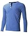 FLATSEVEN Men's Slim Fit Casual Long Sleeve Henley T Shirt (THL100) Light Blue, L