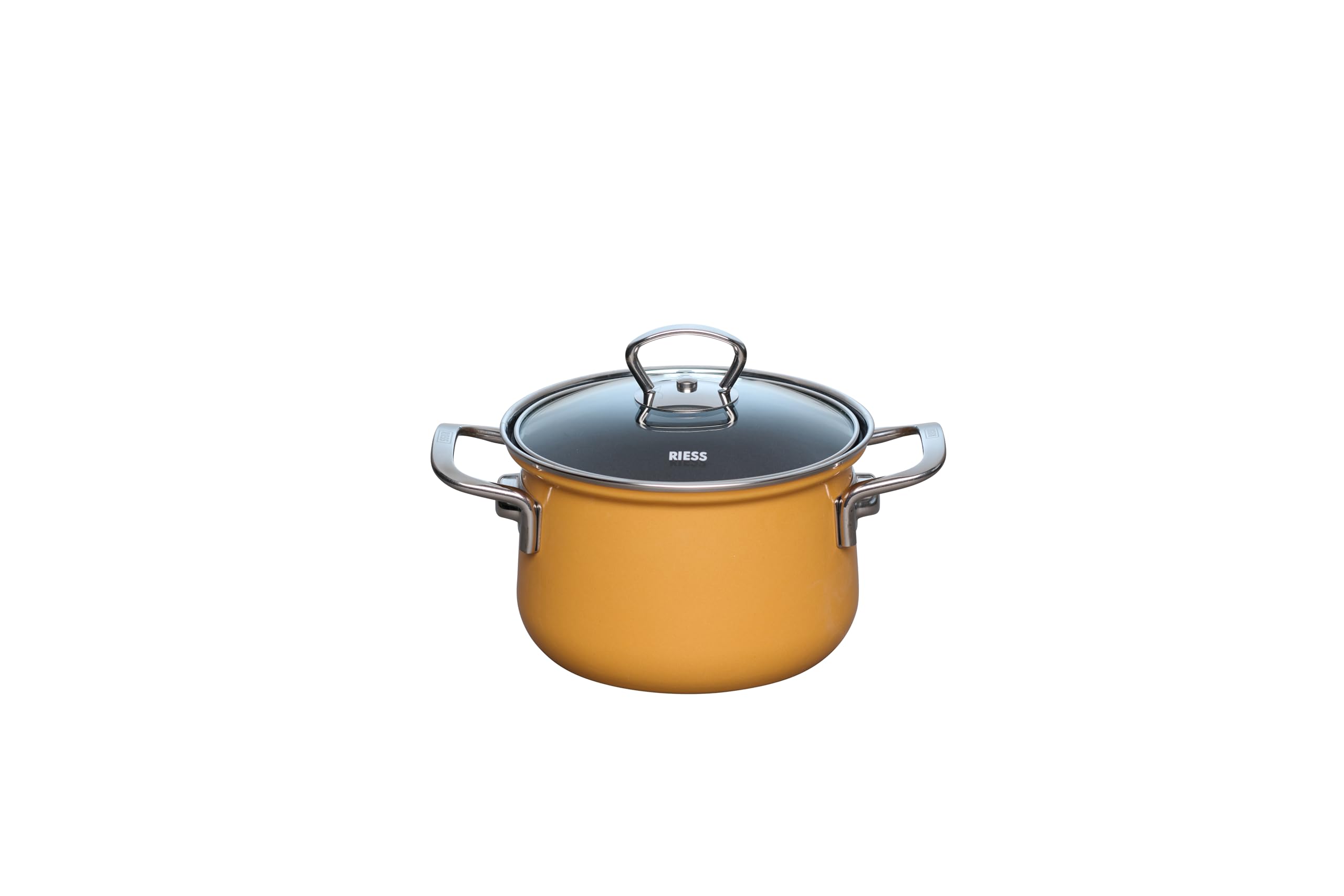 Riess, 0651-113 Casserole Pot with Glass Lid 16 cm, 1.5 L, Nouvelle, Orange, LW24.3 x 17.6 x 17.3 cm, Weight 1.229 kg, Enamel