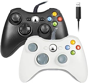 Reiso Xbox 360 Controller, 7.2 ft USB Wired Controller Gamepad Compatible with Microsoft Xbox 360 & Slim 360 PC Windows 7(Black and White)