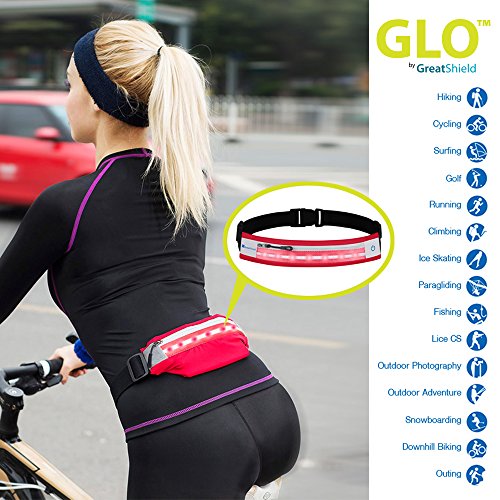 GreatShield LED Running Pouch Belt, GLO [Waterproof | 3 Way LED Lighting] Outdoor Sports Waist Safety Belt for Biking, Hiking, Jogging, Pocket for iPhone XR/XS/XS MAX/X/Galaxy Note 9 LG G6 & More - Thumbnail 2