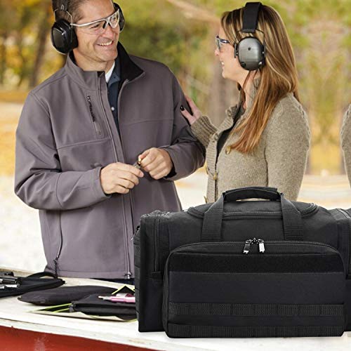 SoarOwl Tactical Gun Range Bag Shooting Duffle Bags for Handguns Pistols with Lockable Zipper and Heavy Duty Antiskid Feet (Black)