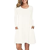 AUSELILY Women's Long Sleeve Casual Swing T-Shirt Dresses with Pockets