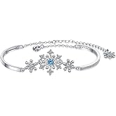 Cute Blue CZ Snowflake Bracelet Adjustable Shiny Crystal Chain Christmas Charm Bracelets Thin Dainty Hand Jewelry Gifts for Women