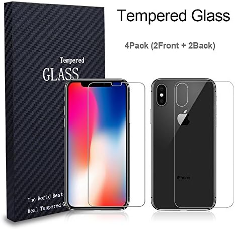 iPhone X Front Back Screen Protector Tempered Glass, AndHot HD Clear iPhone X Tempered Glass Screen Protector Anti Scratch Back Glass Screen Protector Film for Apple iPhone X ( 4 Pack )
