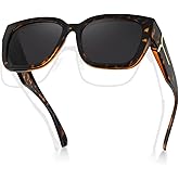 Meeloog Polarized Fit Over Glasses Sunglasses for Women UV Protection, Trendy Square Wrap Around Shades for Driving Riding