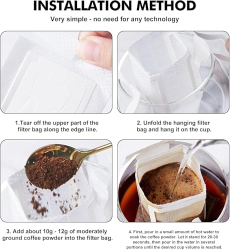 200 PCS Disposable Hanging Ear Coffee Filter Bags, Single Serve Drip Coffee Paper Bags for Home, Office, Outdoor, Portable Brewing, Mess-Free, Compatible with Cups, Mugs, Glasses
