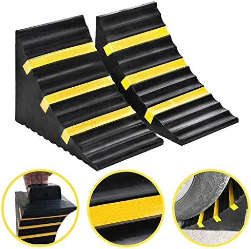 B BAIJIAWEI 2 Pack Heavy Duty Large Solid Rubber Wheel Chock with Handle for Travel Trailer, Truck, Commercial Vehicle and RV, 10" x 6" x 7.3" (Black-3)