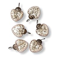 Luna Bazaar Mercury Glass Mini Heart Ornaments (1 to 1.5-Inch, Silver, Hetty Design, Set of 6) - Great Gift Idea, Vintage-Style Decorations for Christmas, Special Occasions, Home Decor and Parties