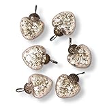 Luna Bazaar Mercury Glass Mini Heart Ornaments (1 to 1.5-Inch, Silver, Hetty Design, Set of 6) - Great Gift Idea, Vintage-Style Decorations for Christmas, Special Occasions, Home Decor and Parties