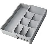 PHX Grove Expandable Silverware Drawer Organizer Tray, Adjustable Utensil Holder for Kitchen Drawers, BPA-Free Plastic Cutlery and Flatware Storage Divider