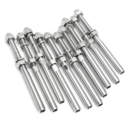 60 pcs Stainless Steel Handrail Railing Cable Tensioner Threaded Stud End Fitting for 1/8 inch Cable Wire