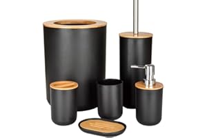 BeiLan 6 Pieces Bath Ensemble Set- Soap Dish Toothbrush Holder Rinse Cup Lotion Bottle Trash Can Toilet Brush - Practical Toi