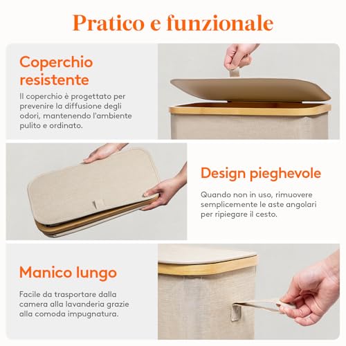 Lifewit Space Saving Laundry Basket, Dirty Laundry Basket with Lid, Dirty Laundry Basket for Bathroom, Bathroom, Laundry Basket, 70L, Beige
