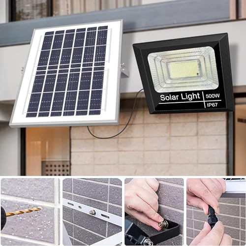 Sunsign 500W Luz Solar Exterior Jardin,IP67 Lámpara Solar con Control Remoto, 294 LED 8000 lumens Lámpara de Inundación Solares, 6500K Regulable Iluminación Exterior Luces