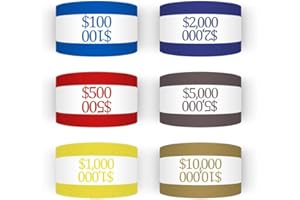 Y essential 7.5 x 1.25 Inches 300 Assorted Currency Straps Self Sealing Currency Bundles Bands Money Bill Band Strap (300 Assorted, 50 of Each Colors)
