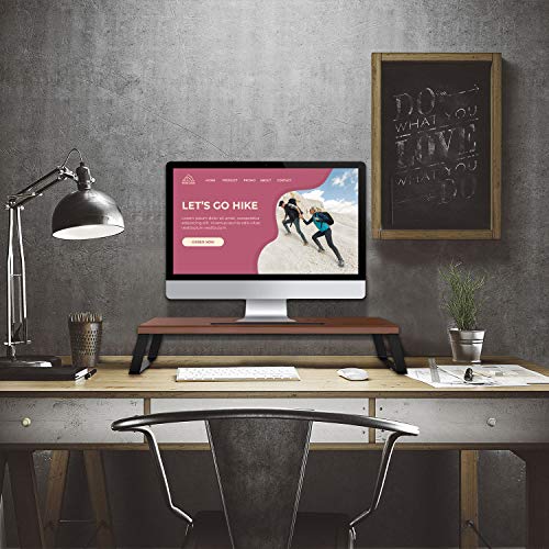 Bemorergo Wood Monitor Stand Riser with Slot Metal Feet Computer Riser for Speaker TV Laptop Printer Stand Office Supplies Platform Save Space 20 x 9.5 inch