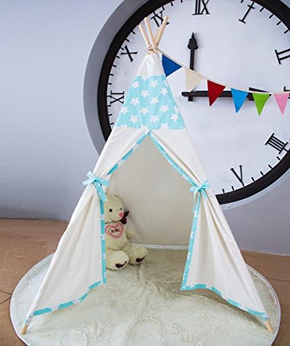 Kids Teepee Tent,Large Blue Star Play Tent for Children Gift Outdoor and Indoor Playhouse Decoration (With Flag and Carry Case)